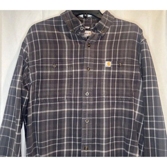 Carhartt Men’s Relaxed Fit Grey Plaid Flannel Button Down Casual Shirt Sz M - Picture 2 of 8